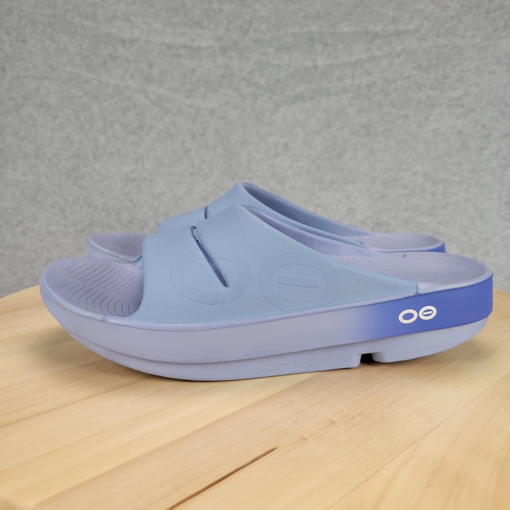 OOFOS OOahh Sport Slide Sandals Women 6 Periwinkle Blue Adjustable Recovery